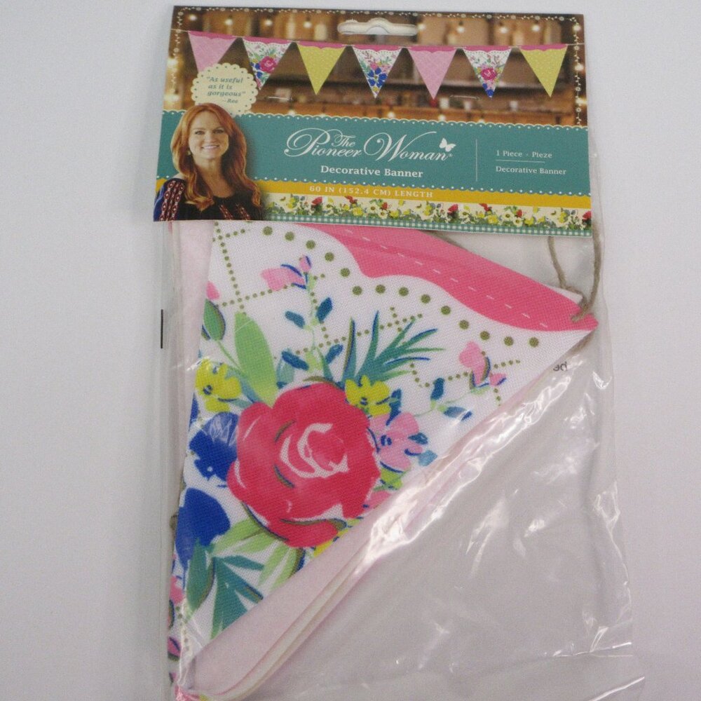 Pioneer Woman Decorative Fabric Banner Garland 60" Floral Dots Party Decor New